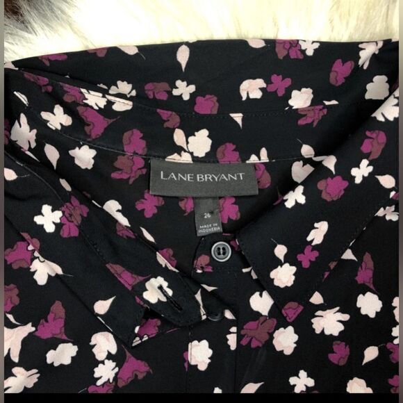 Lane Bryant black floral front twist high/low blouse sz 26 - Picture 2 of 5